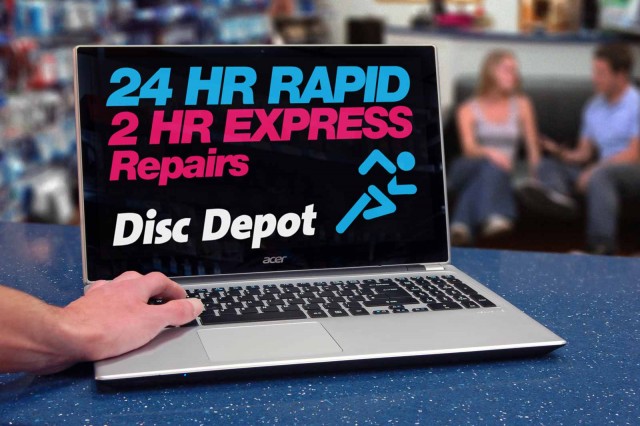 Computer advertising "24-Hour and 2-Hour Rapid Repair Service"