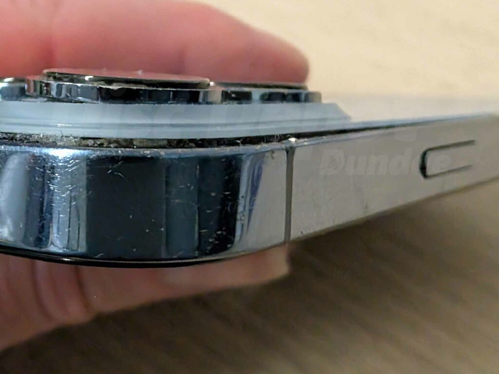 iPhone 13 Pro showing faulty back glass replacement from two angles